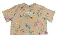 Béžové květované crop tričko s nápisem H&M