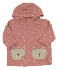 Růžové květovaná šatová oversize mikina s medvídky Next