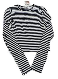 Nové - Černé žebrované pruhované crop triko H&M