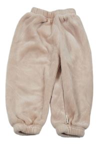 Světlerůžové žebrované sametové zateplené tepláky s duhou 