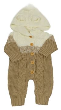 Bílo-béžová pletená kombinéza s kapucí 