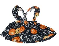 Černo-bílo-oranžová laclová sukně s dýněmi a nápisy 