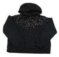 Černá crop mikina s flitry a kapucí Jeff&Co