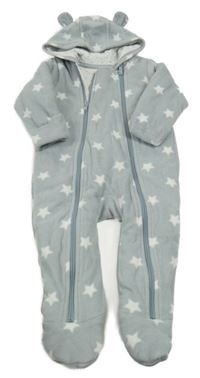 Šedo-bílá fleecová zateplená kombinéza s hvězdami a kapucí M&S