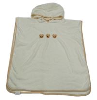 Smetanové plyšové domácí pončo s medvídky a kapucí 