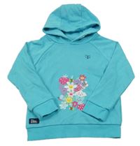 Světlemodrá mikina s květinami a kapucí 