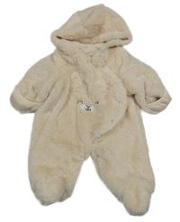 Světlerůžová kožešinová podšitá kombinéza s čumákem a kapucí 