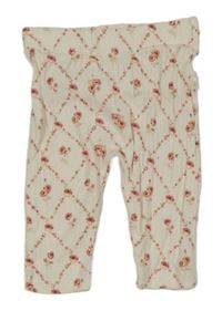 Smetanovo-růžové žebrované květované legíny s volánky George