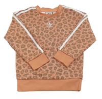 Broskvovo-hnědá mikina s leopardím vzorem a logem Adidas