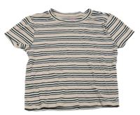 Světlerůžovo-bílo-černé pruhované žebrované crop tričko H&M