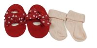 Nové - 2set - Červené ponožky s mašličkami a protiskluzem + světlerůžové ponožky 