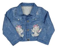 Modré lehké bolerko riflového vzhledu s jednorožci Shein