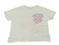 Smetanové tričko se srdcem a nápisy Zara