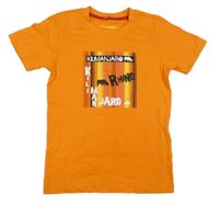 Oranžové tričko s potiskem a nápisy Kilimanjaro 