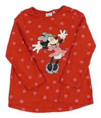 Červeno-růžové puntíkaté triko s Minnie Disney