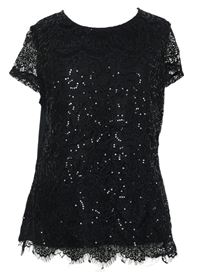 Dámské černé krajkové tričko s flitry Dorothy Perkins 