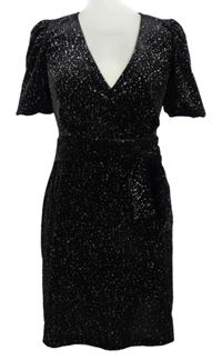 Dámské černé třpytivé sametové šaty s mašlí Asos 