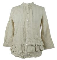 Dámská béžovo-bílá proužkovaná lněná halenka s volánky Zara 