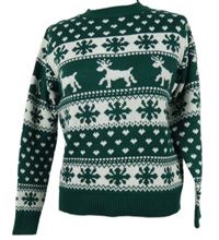Dámský tmavozeleno-bílý vzorovaný svetr se zimním motivem Boohoo 