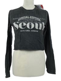 Nové - Dámské tmavošedé crop triko s nápisem Bershka 