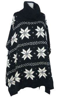 Dámské černo-bílé vzorované svetrové pončo s rolákem South