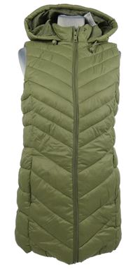 Nové - Dámská světlekhaki šusťáková zateplená maxi vesta s kapucí Primark 