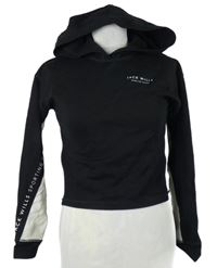 Dámská černo-šedá propínací crop mikina s logem a kapucí Jack Wills 