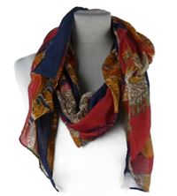 Dámská tmavomodro-červeno-oranžová vzorovaná šála 