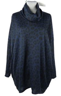 Nové - Dámská černo-modrá vzorovaná pletená tunika s komínovým límcem 