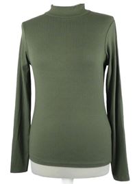 Dámské khaki žebrované triko se stojáčkem New Look 