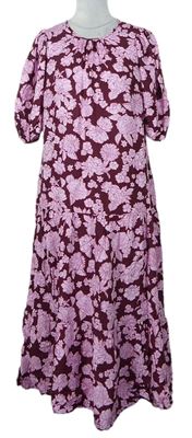 Dámské vínovo-růžové květované midi šaty George 