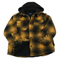 Černo-žlutá kostkovaná zateplená košilová bunda s kapucí Next