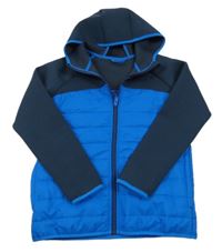 Tmavomodro-modrá šusťákovo/tepláková prošívaná lehce zateplená bunda s kapucí Dunnes