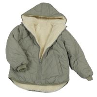 Khaki šusťáková prošívaná zimní oboustranná bunda s kapucí F&F