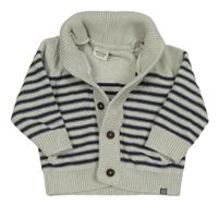 Tmavomodro-šedý pruhovaný propínací svetr 