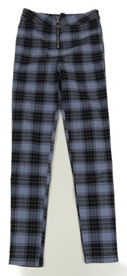 Černo-modré kostkované elastické kalhoty New Look