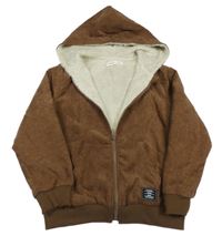 Hnědá manšestrová zateplená bunda s kapucí Shein