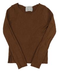 Hnědý žebrovaný crop svetr Zara