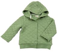 Zelená prošívaná zateplená propínací mikina s kapucí 