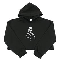 Černá sportovní crop mikina s rukou a kapucí Shein