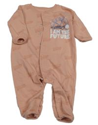 Světlerůžová tepláková kombiéza s autem a nápisy