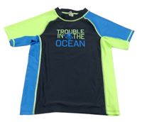 Tmavomodro-modro-neonově zelené UV tričko s nápisem Yigga