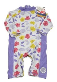 Nové - bílo-fialový UV overal s kytičkami 
