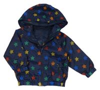 Tmavomodrá šusťáková bunda shvězdičkami a kapucí Tu