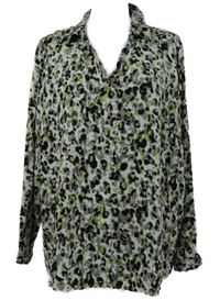 Dámská bílo-černo-limetková vzorovaná halenka Laura Torelli vel. 54