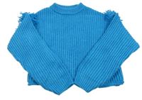 Modrý crop svetr s třásněmi Zara