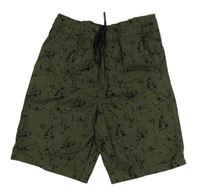 Khaki-černé vzorované plátěné kraťasy Primark 