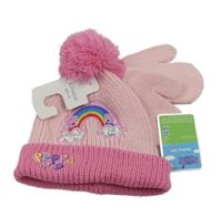 Nové  - 2set - Růžová čepice s Pepinou + rukavice Dunnes stores