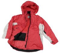 Růžovo-bílá šusťáková funkční lyžařská bunda s kapucí 