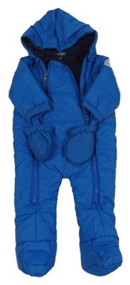 Modrá šusťáková prošívaná zimní kombinéza s kapucí + rukavice F&F
